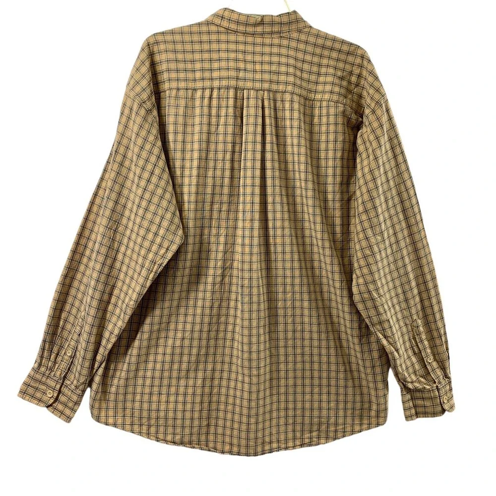 J Crew Shirt Mens XL Plaid Tan Green Long Sleeve Button Up‎ Hong Kong Casual